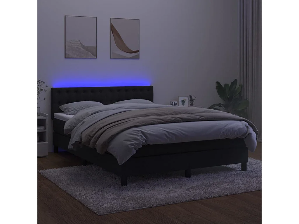 Sommier à lattes de lit avec matelas et LED Noir 140x190
