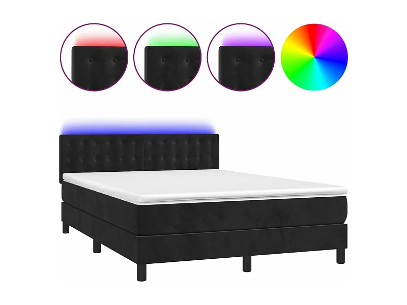 Sommier à lattes de lit avec matelas et LED Noir 140x190