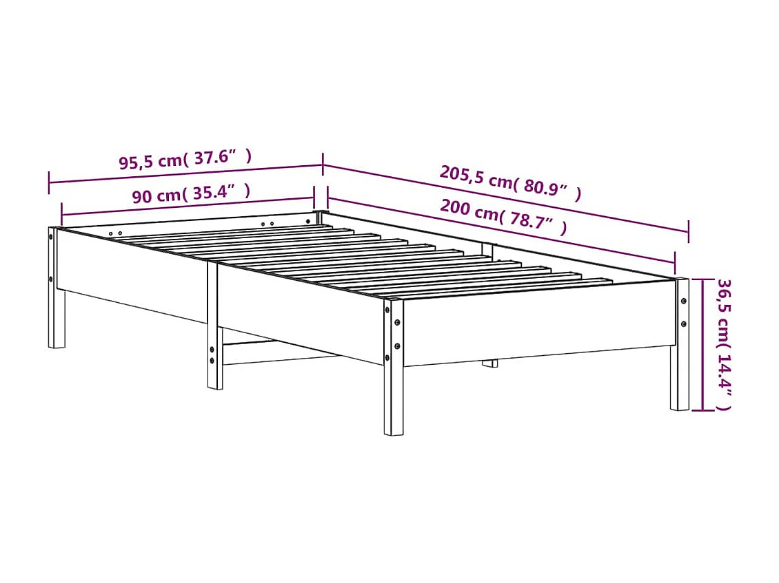 Bedframe zonder matras massief grenenhout 90x200 cm