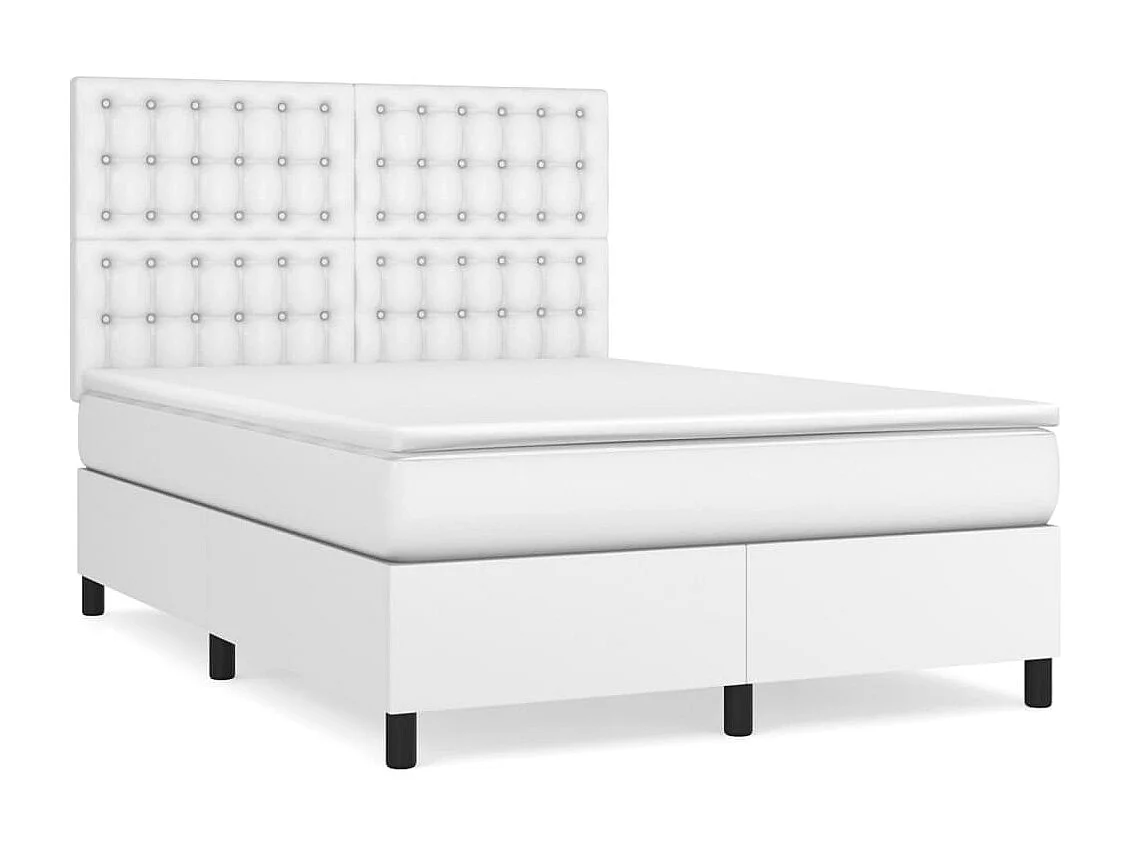 Sommier à lattes de lit avec matelas Blanc 140x200 Similicuir