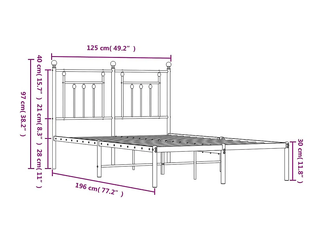 Cadre de lit métal avec tête de lit blanc 120x190