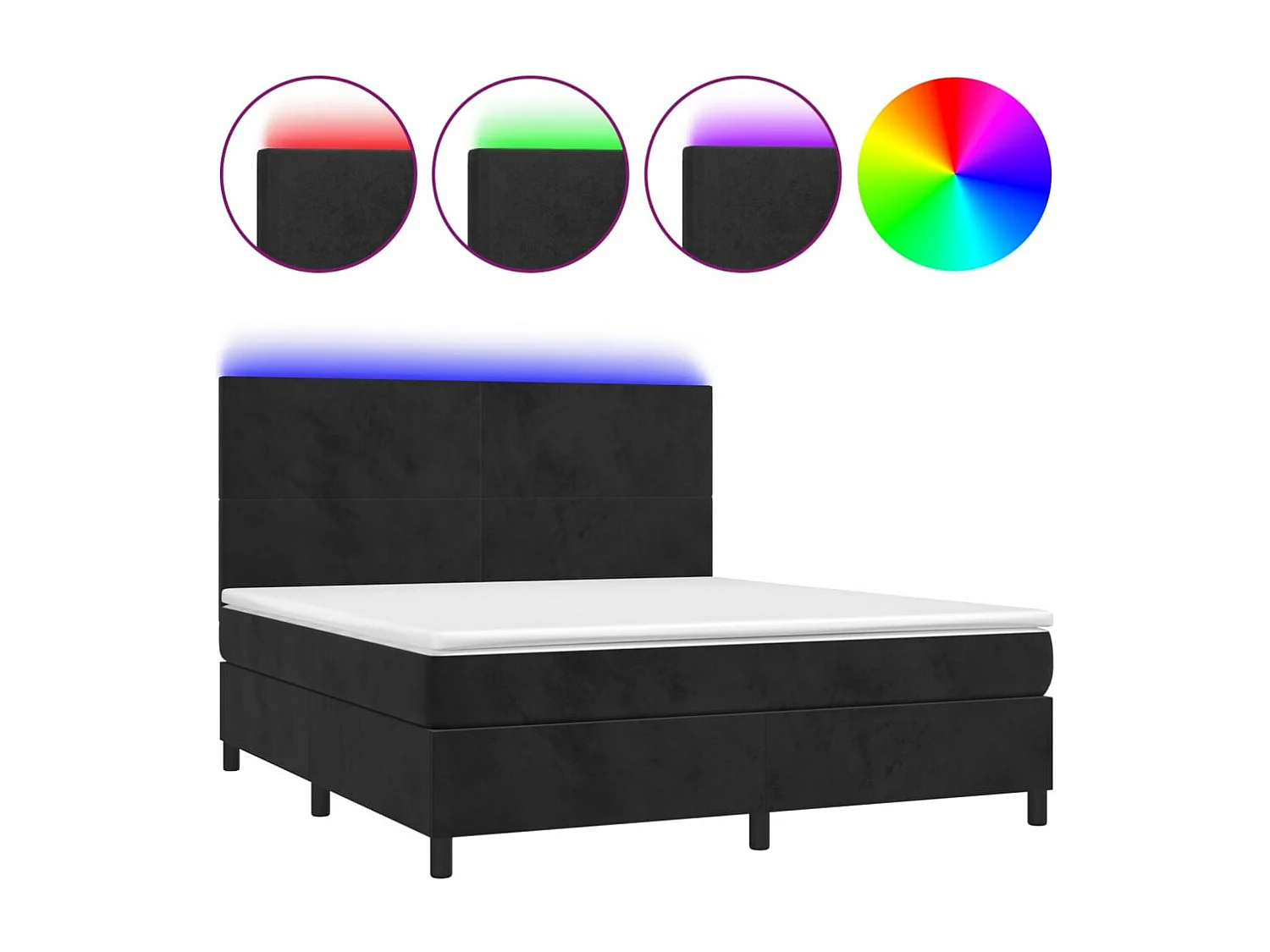 Sommier à lattes de lit et matelas LED Noir 160x200 Velours