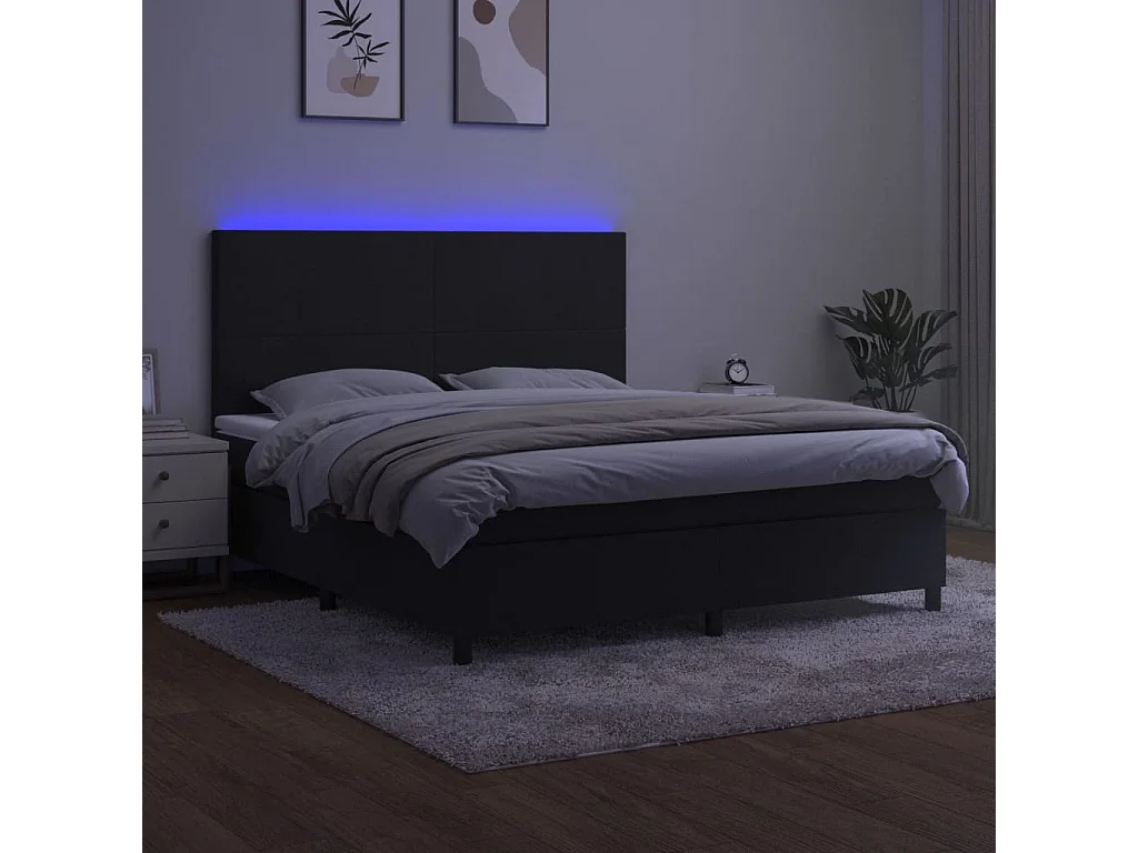 Sommier à lattes de lit et matelas LED Noir 160x200 Velours