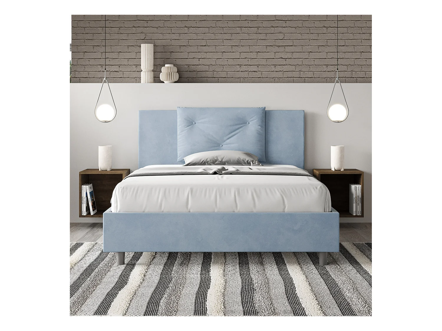 Appia hellblaues Mikrofaserbett mit gepolsterter Basis 140x190