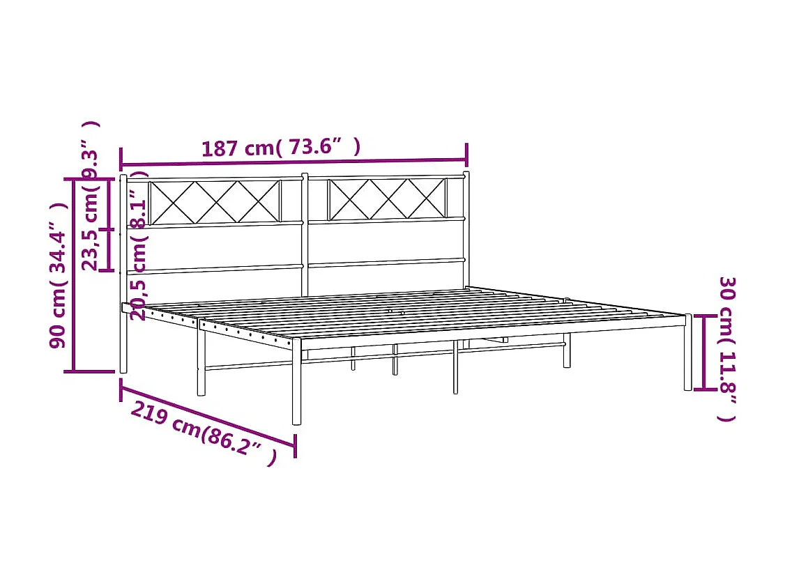 Cadre de lit métal avec tête de lit blanc 183x213