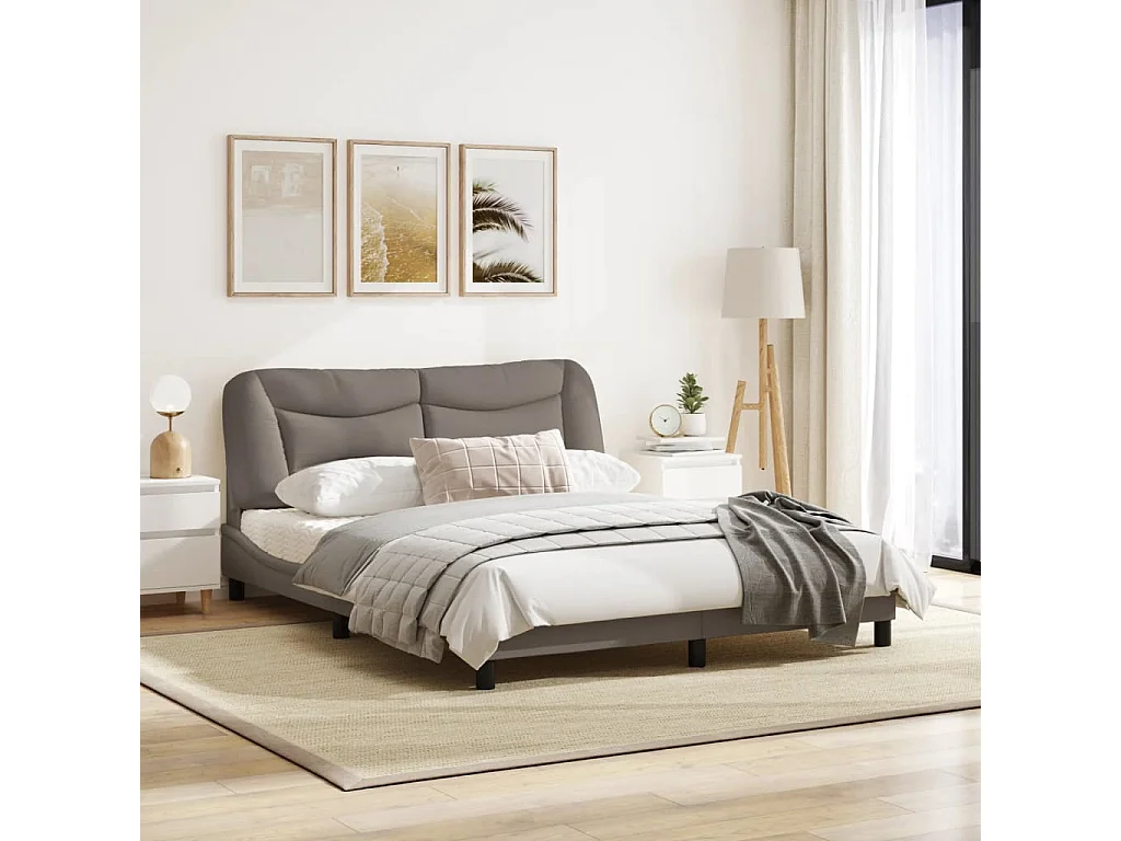 Cadre de lit avec tête de lit Taupe 160x200 Tissu