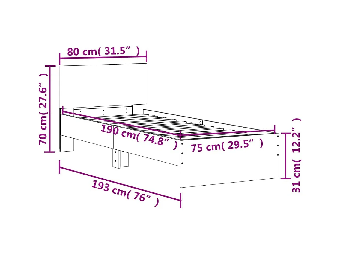 Estructura cama con cabecero madera ingeniería negra 75x190 cm