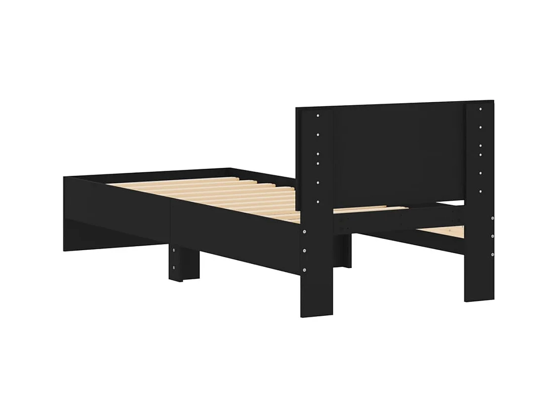 Estructura cama con cabecero madera ingeniería negra 75x190 cm