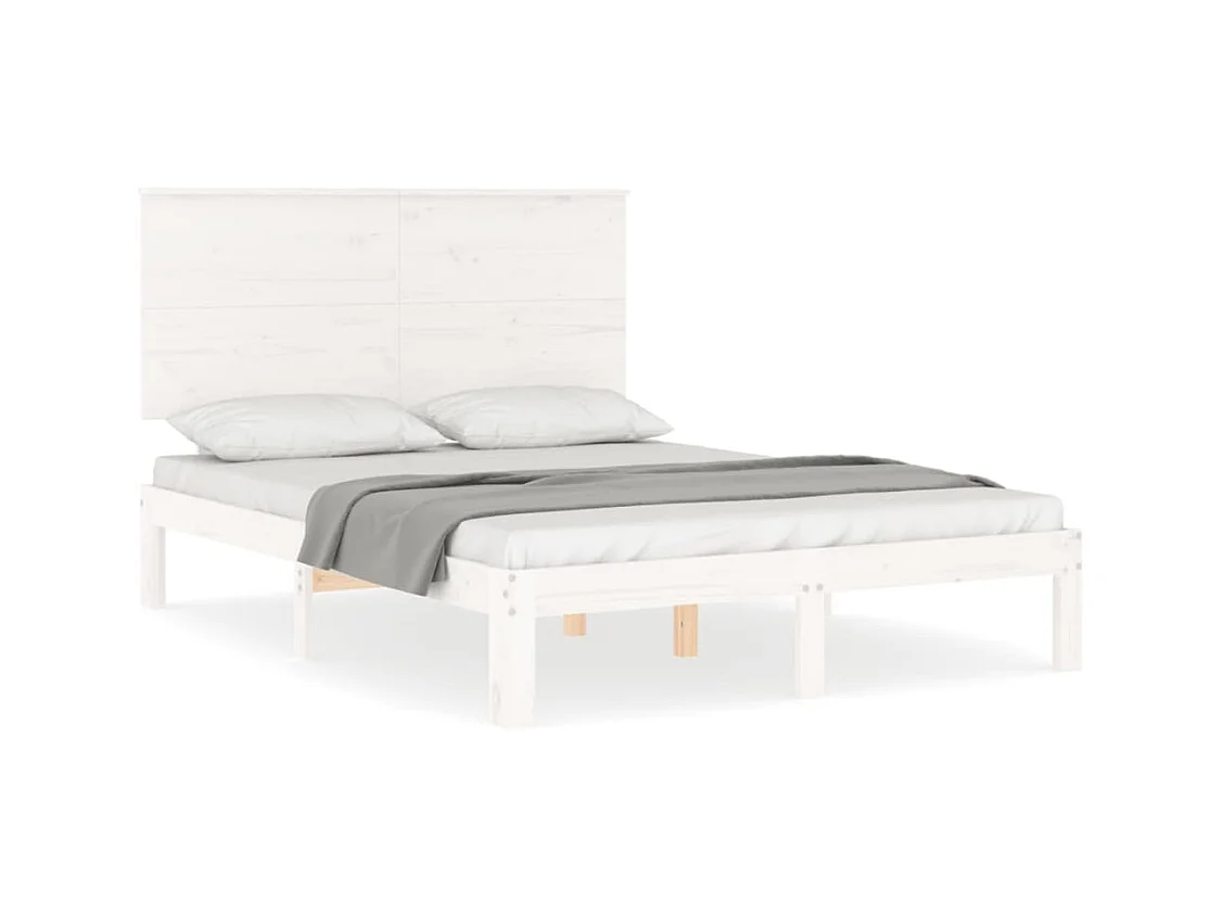 Cadre de lit avec tête de lit blanc petit double bois massif