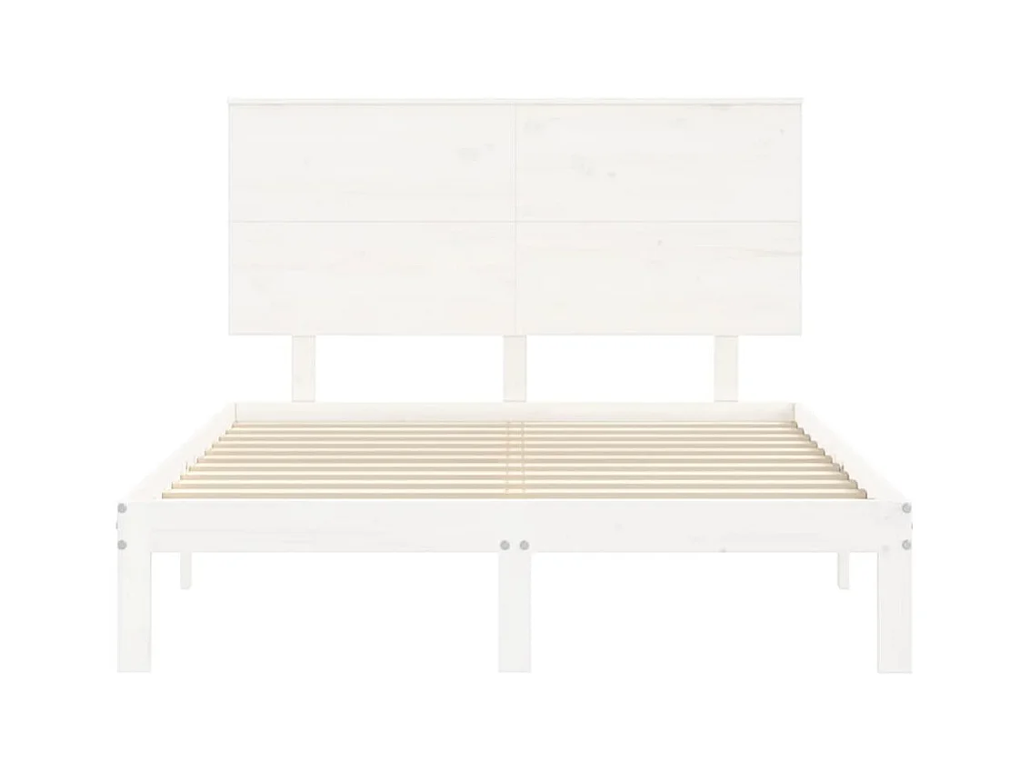 Cadre de lit avec tête de lit blanc petit double bois massif