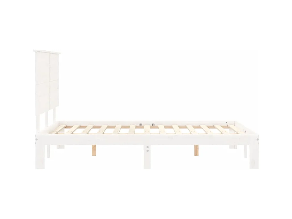 Cadre de lit avec tête de lit blanc petit double bois massif
