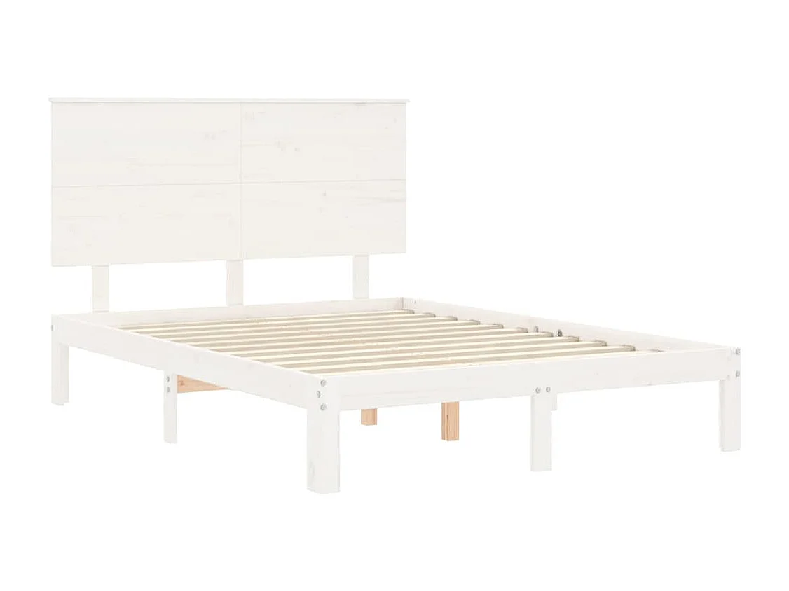 Cadre de lit avec tête de lit blanc petit double bois massif