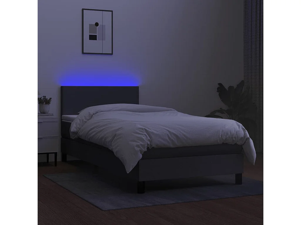 Sommier à lattes de lit avec matelas et LED Gris foncé 90x190
