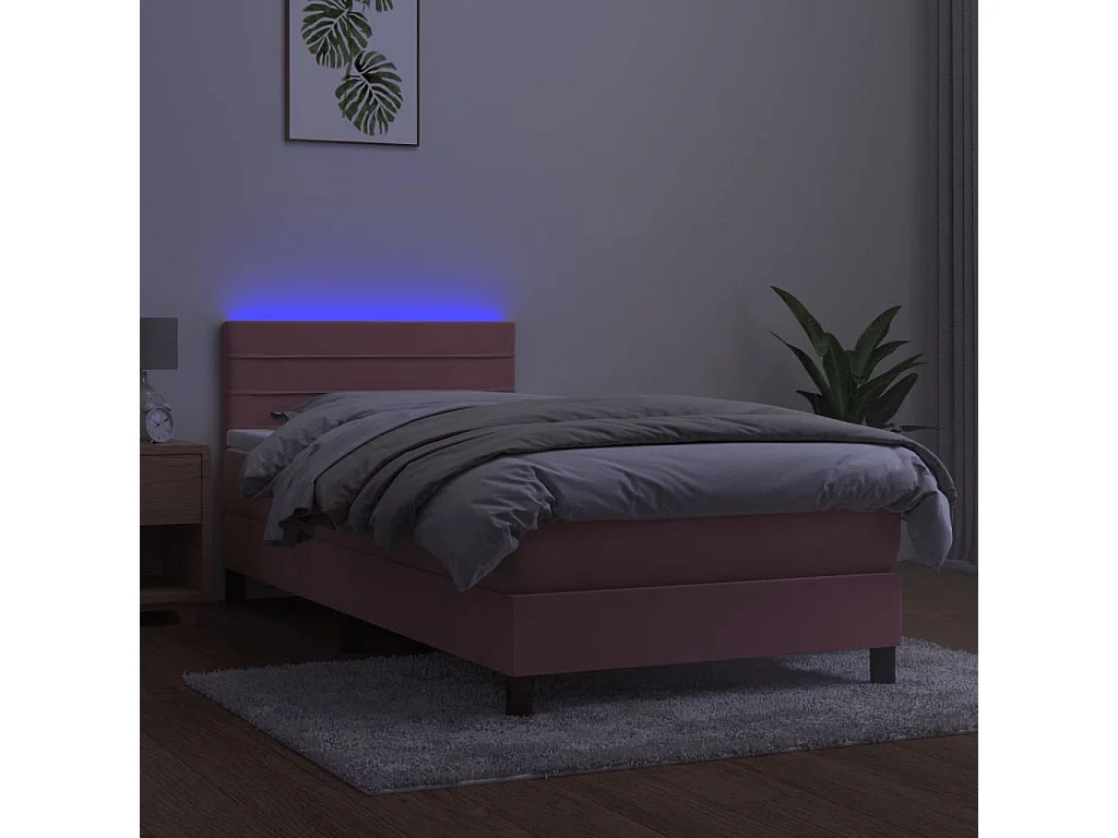 Sommier à lattes de lit avec matelas et LED Rose 90x200