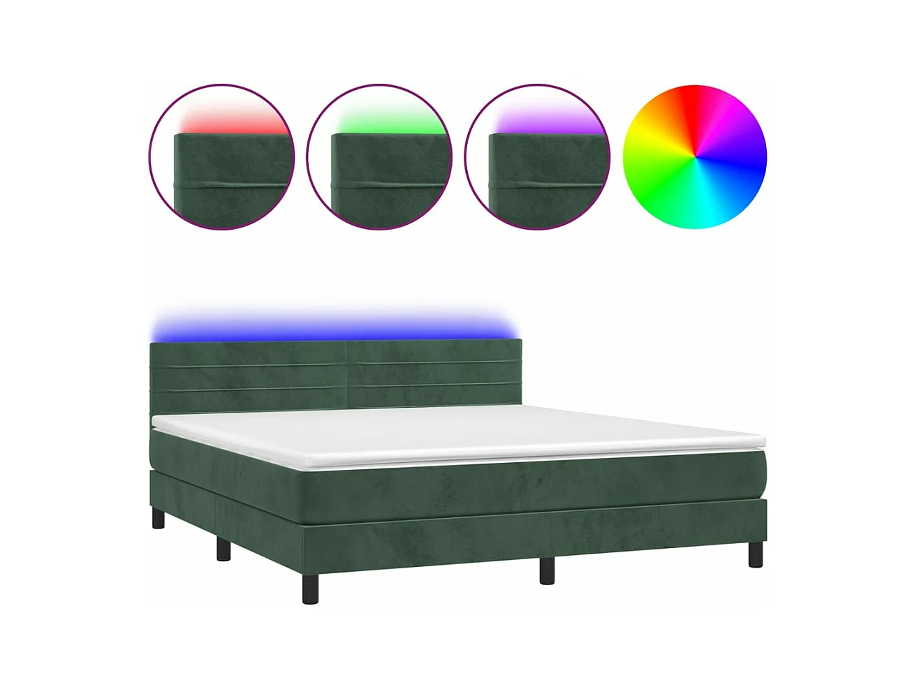 Sommier à lattes de lit avec matelas LED Vert foncé 180x200