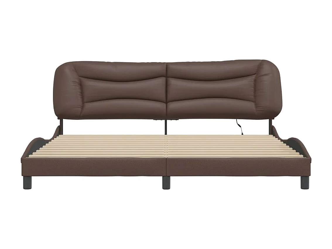 Cadre de lit avec lumières LED marron 200x200 similicuir