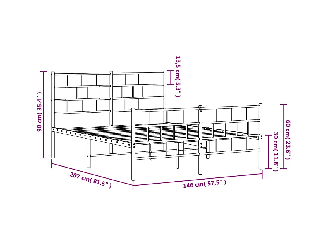 vidaXL Estructura de cama cabecero y estribo metal negro 140x200 cm