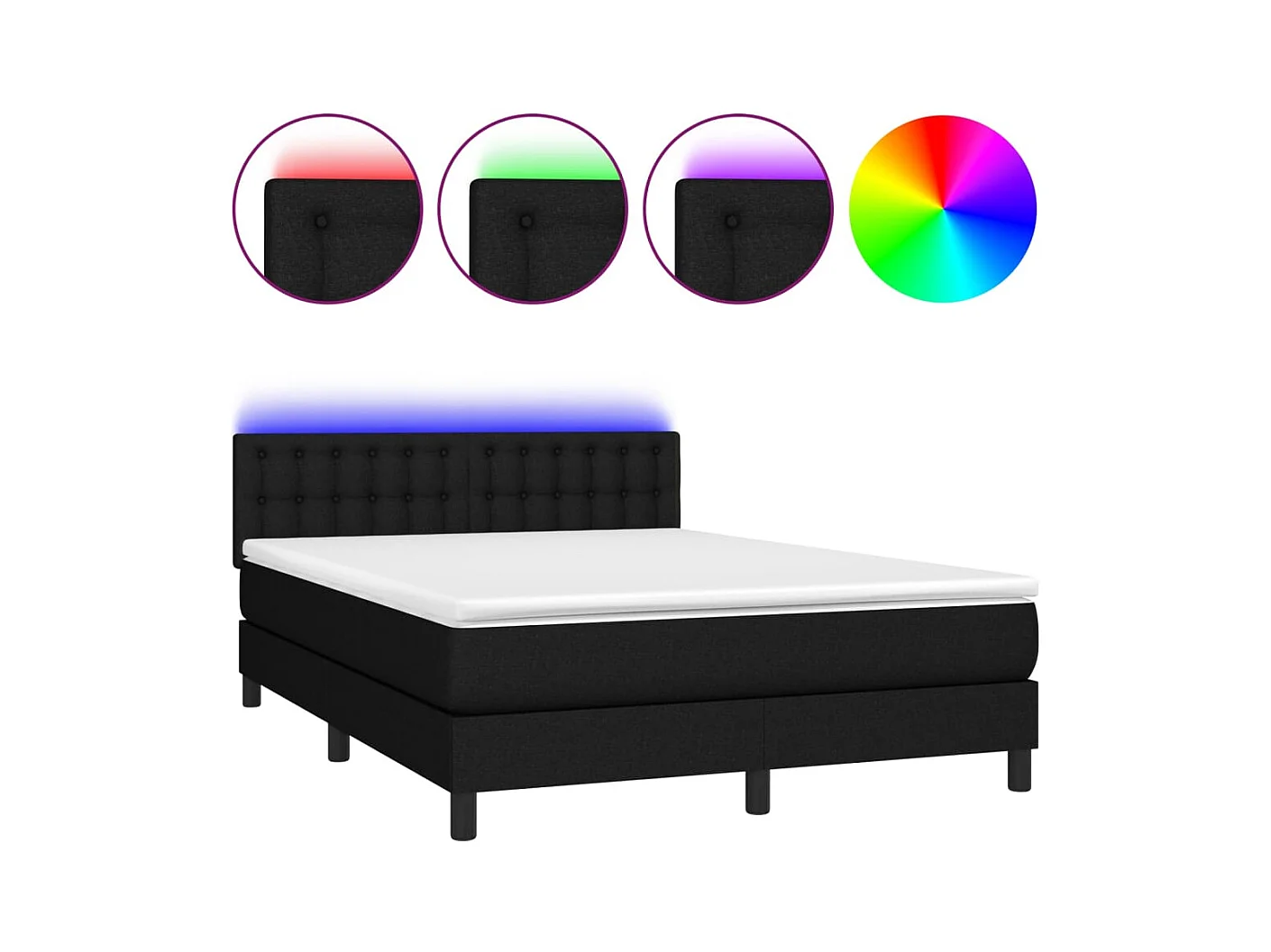 Sommier à lattes de lit avec matelas LED Noir 140x190 Tissu