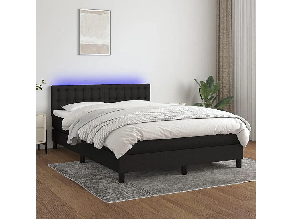 Sommier à lattes de lit avec matelas LED Noir 140x190 Tissu