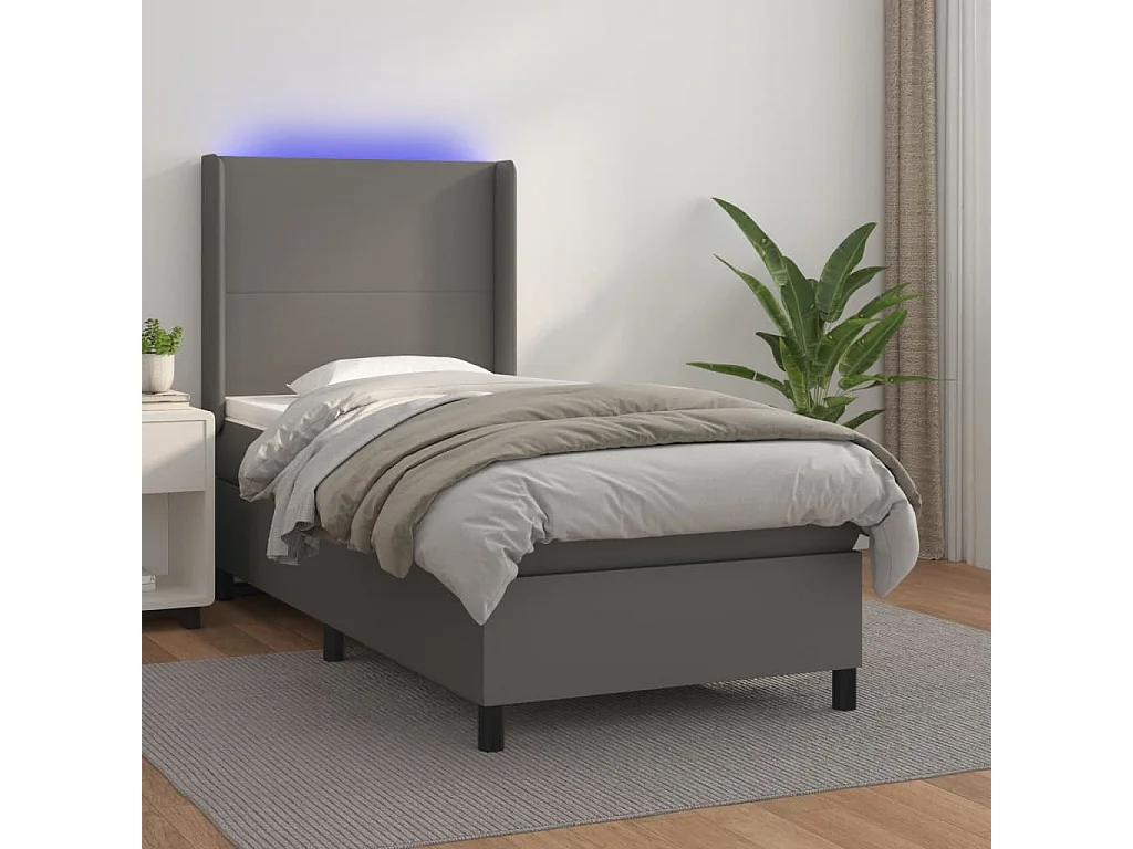 Sommier à lattes de lit matelas LED Gris 100x200 Similicuir