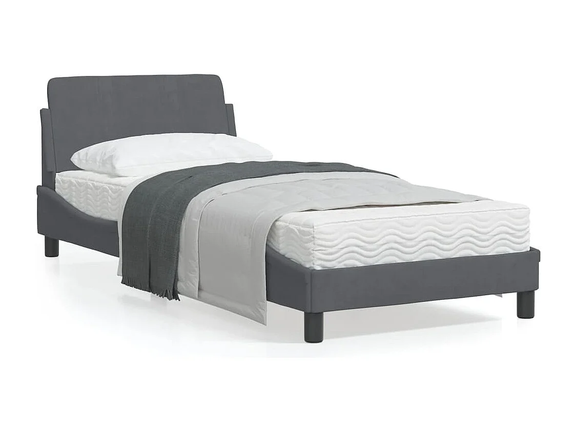 Bedframe met hoofdeinde fluweel donkergrijs 90x190 cm