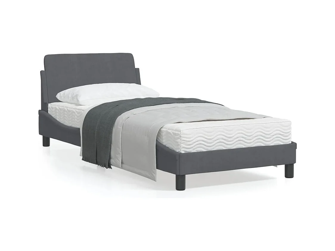 Cadre de lit avec tête de lit Gris foncé 90x190 Velours