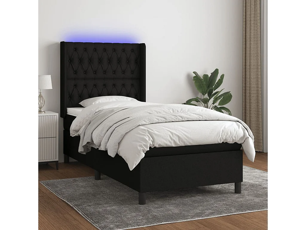 vidaXL Cama box spring colchón y luces LED tela negro 90x190 cm