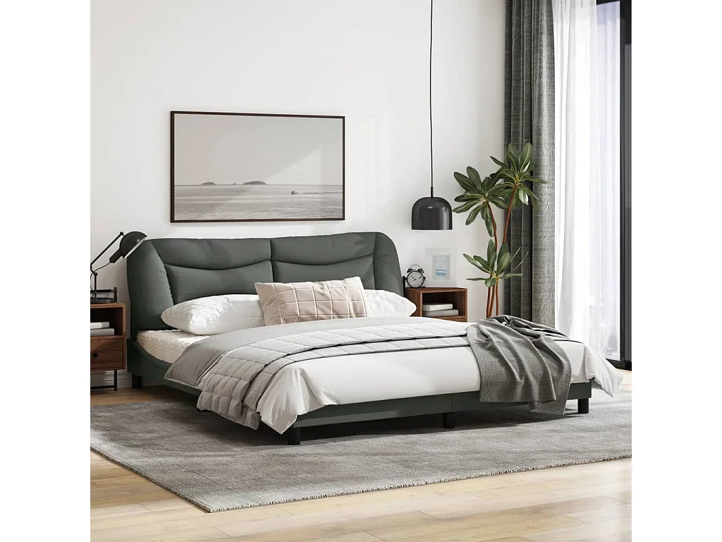 Cadre de lit avec lumières LED gris foncé 180x200 tissu