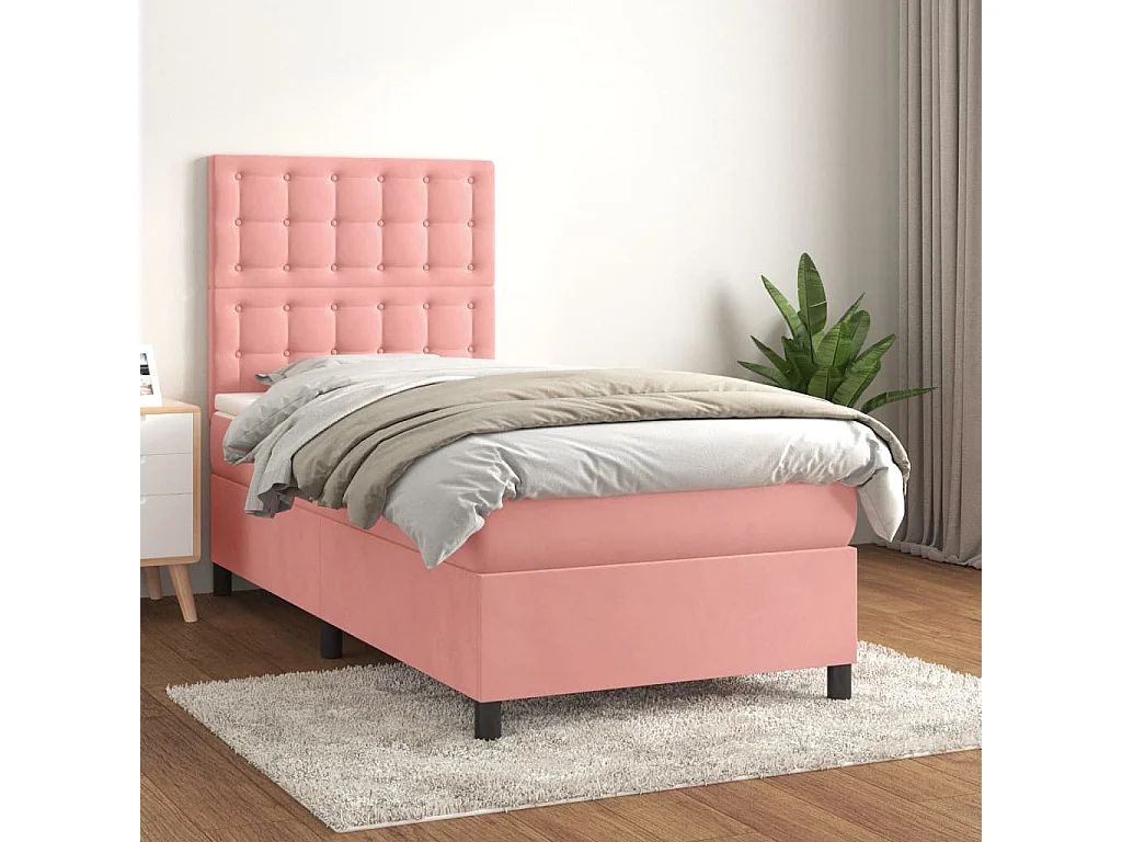 Lit à sommier tapissier avec matelas Rose 90x200 Velours