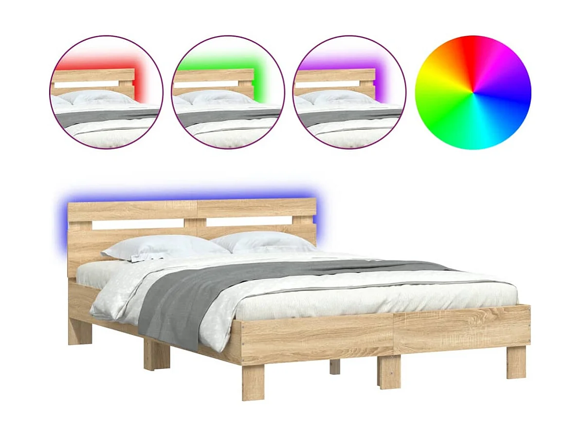 Cadre de lit avec tête de lit et LED chêne sonoma 120x190