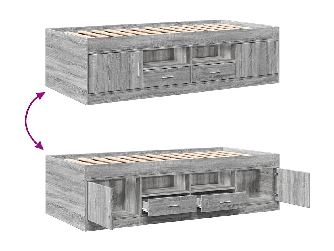 Lit de jour et tiroirs sonoma gris 90x200 bois d'ingénierie