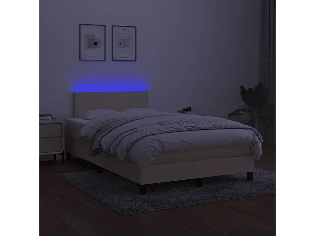 Sommier à lattes de lit matelas et LED crème 120x190 tissu