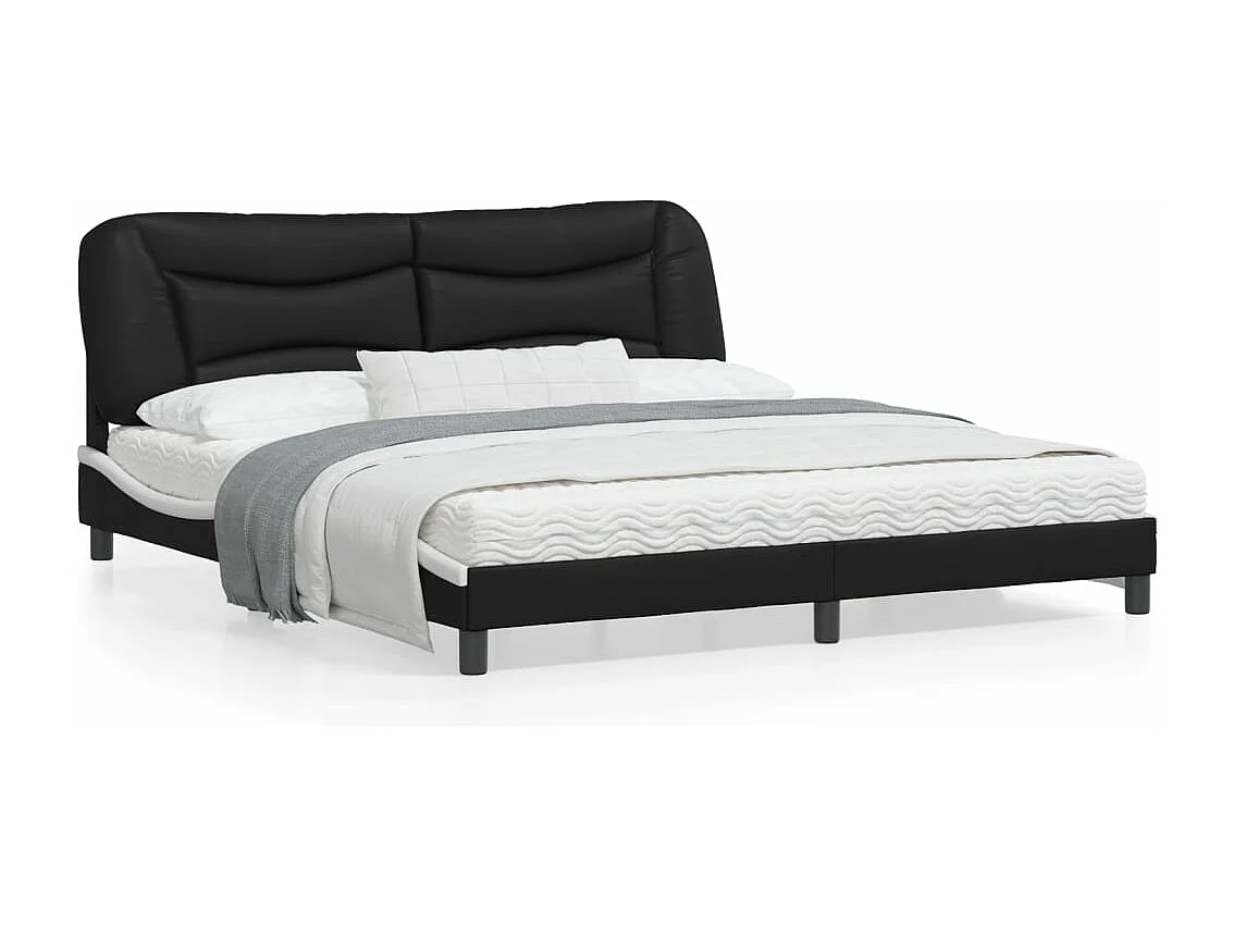 Bedframe met hoofdbord kunstleer zwart en wit 180x200 cm