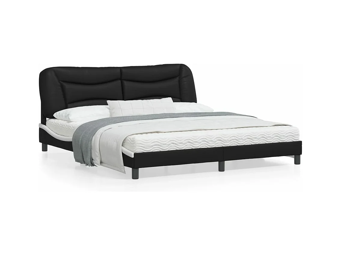 Bedframe met hoofdbord kunstleer zwart en wit 180x200 cm