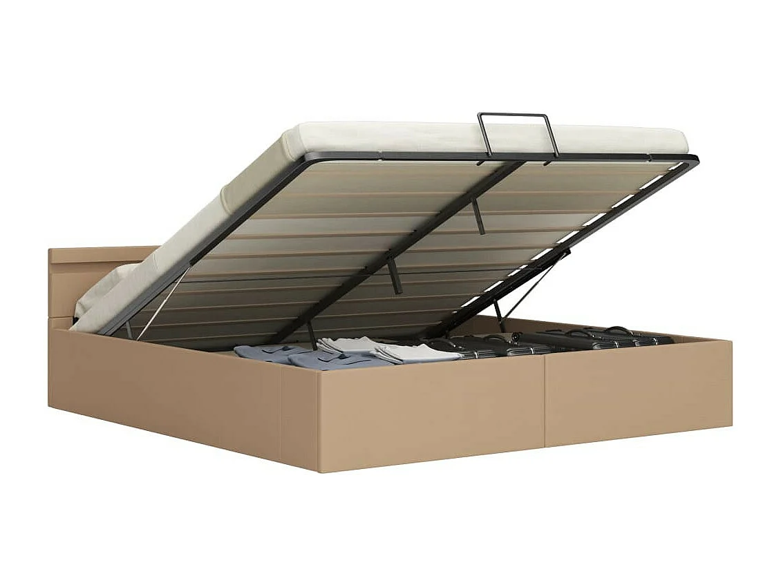 Lit à rangement et LED Cappuccino Similicuir 160x200