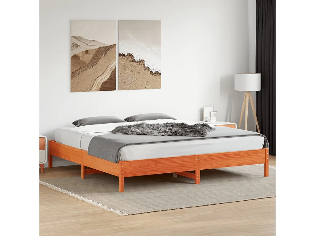 Cadre de lit cire marron 180x200 bois de pin massif