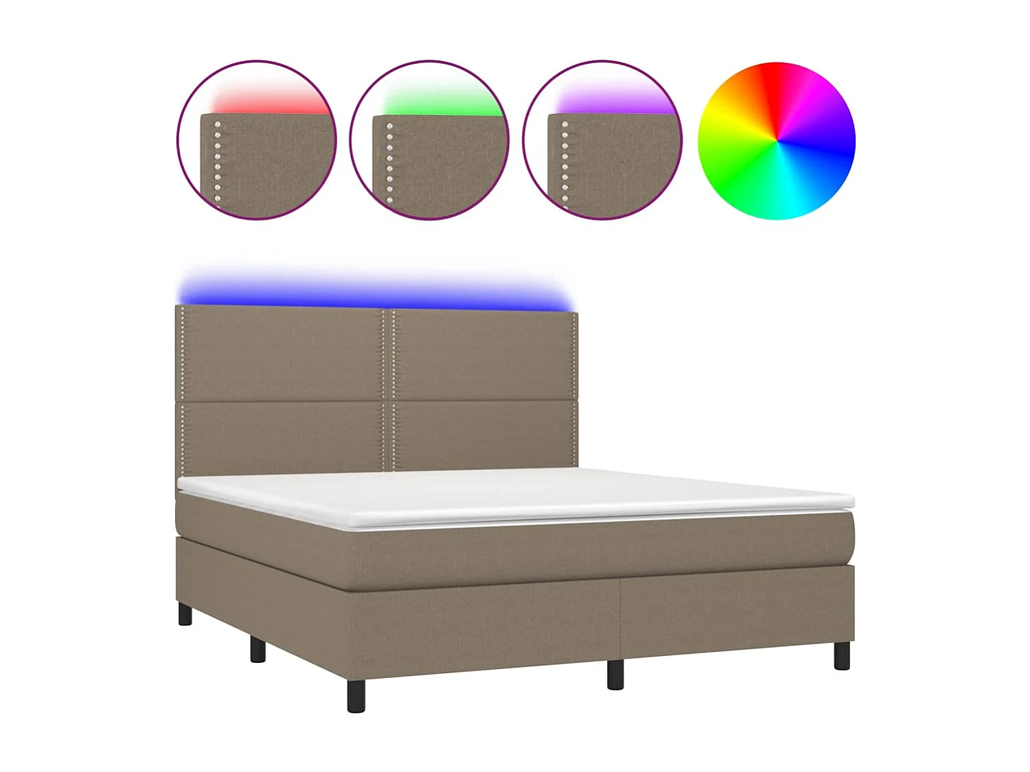 Sommier à lattes de lit et matelas et LED Taupe 180x200 Tissu
