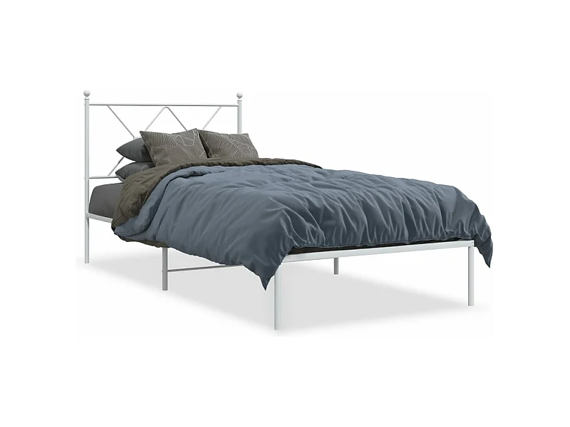 Cadre de lit métal avec tête de lit blanc 90x200