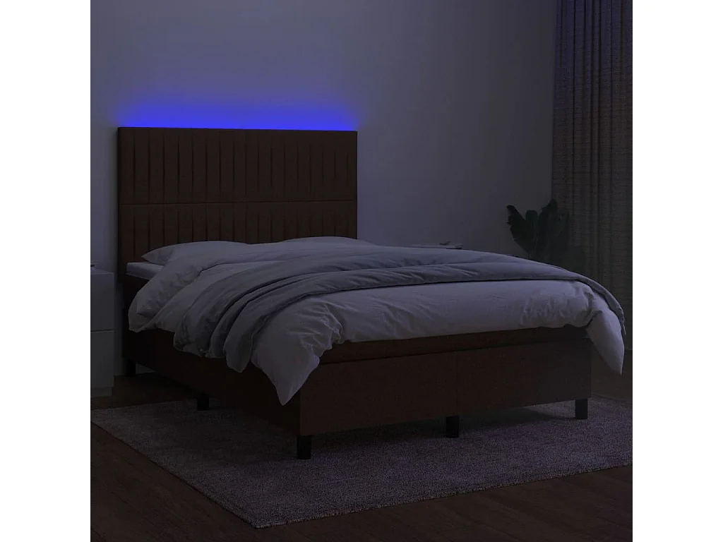 Sommier à lattes de lit matelas et LED Marron foncé 140x200
