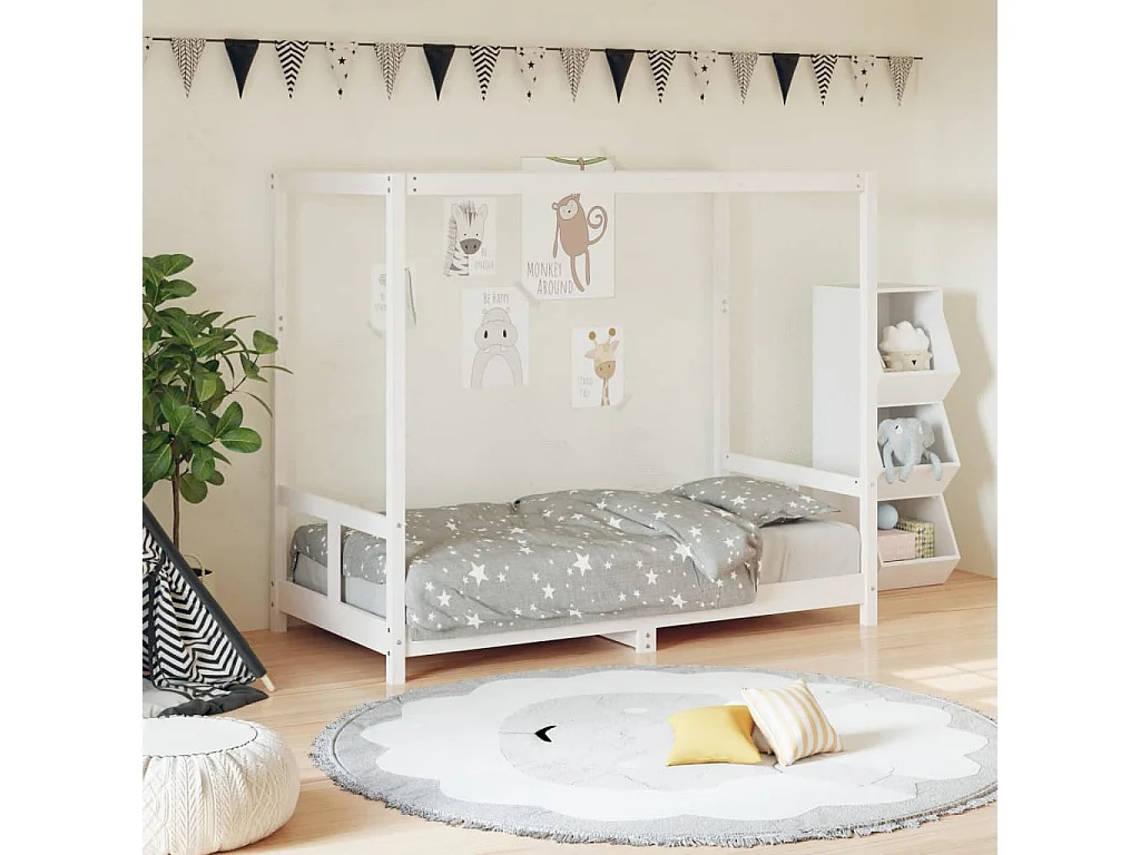 Cadre de lit pour enfant blanc 80x160 bois de pin massif