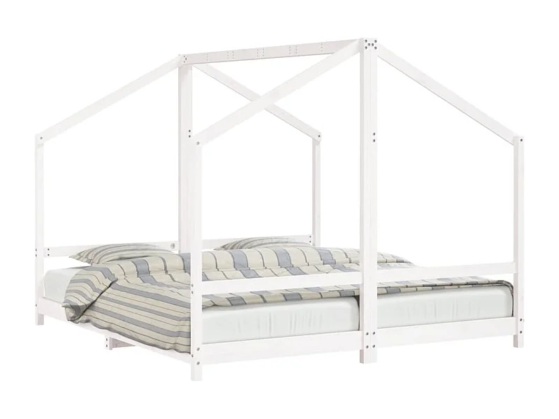 Cadre de lit d'enfant blanc 2x(90x200) cm bois de pin massif