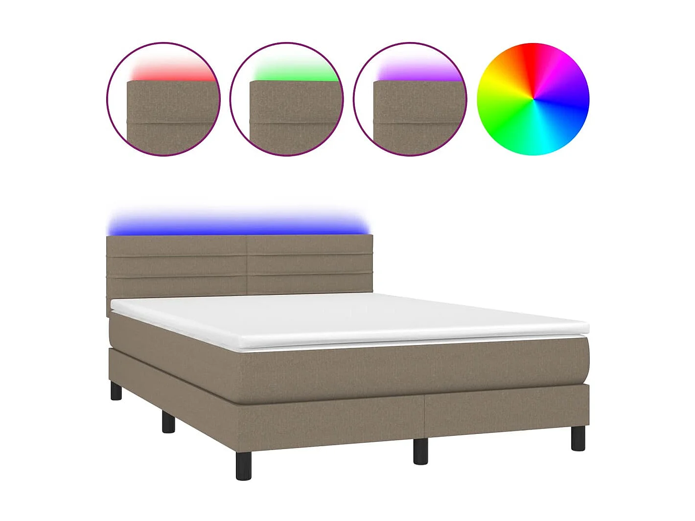 Sommier à lattes de lit avec matelas LED Taupe 140x190 Tissu