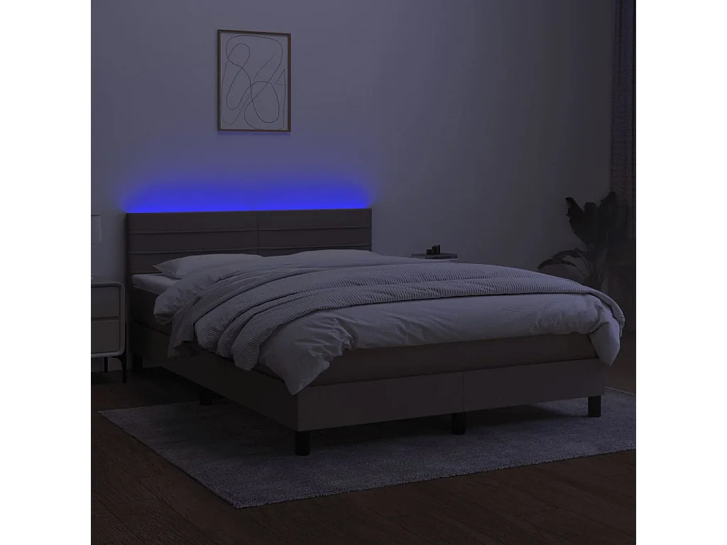 Sommier à lattes de lit avec matelas LED Taupe 140x190 Tissu