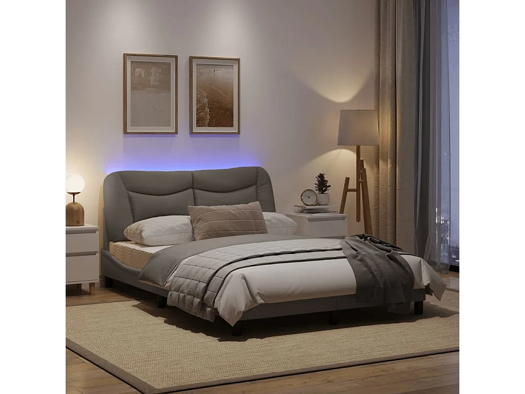 Cadre de lit avec lumières LED taupe 140x190 tissu