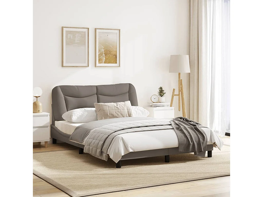 Cadre de lit avec lumières LED taupe 140x190 tissu