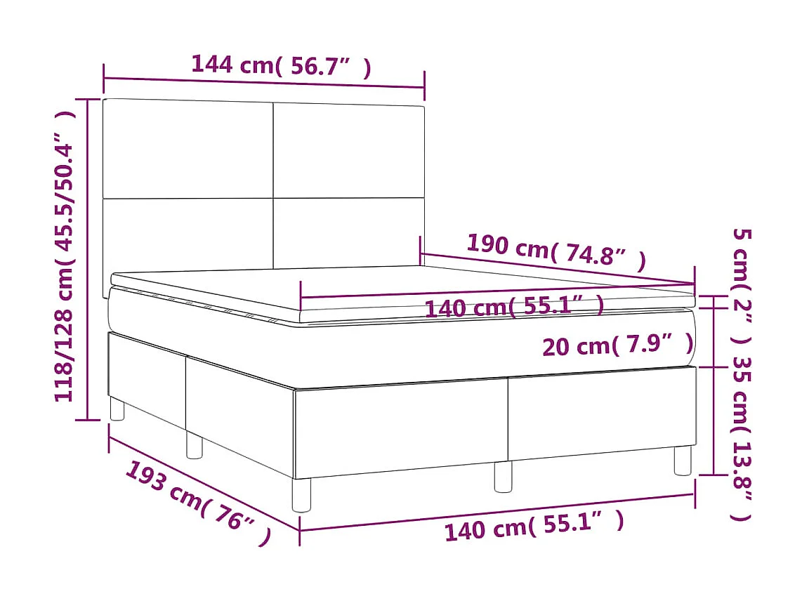 Sommier à lattes de lit avec matelas Taupe 140x190 Tissu