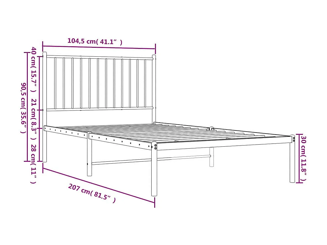Cadre de lit métal avec tête de lit noir 100x200