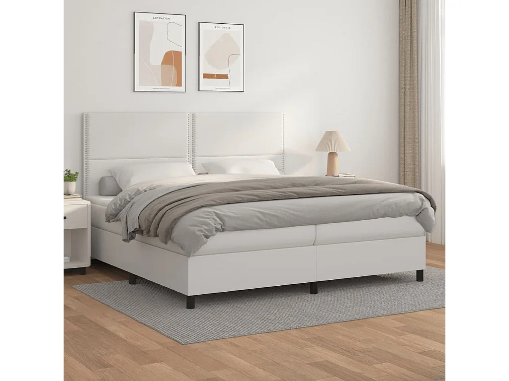 Sommier à lattes de lit avec matelas Blanc 200x200 Similicuir
