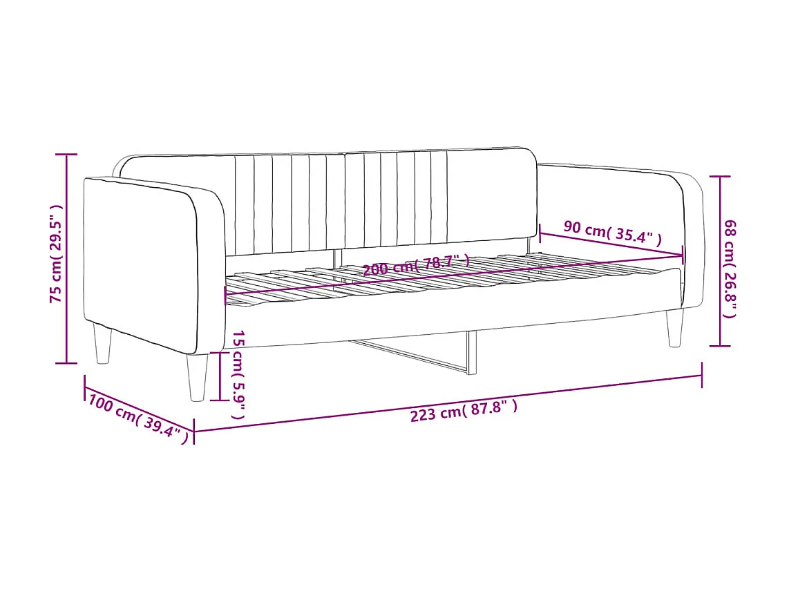 Lit de repos noir 90x200 velours