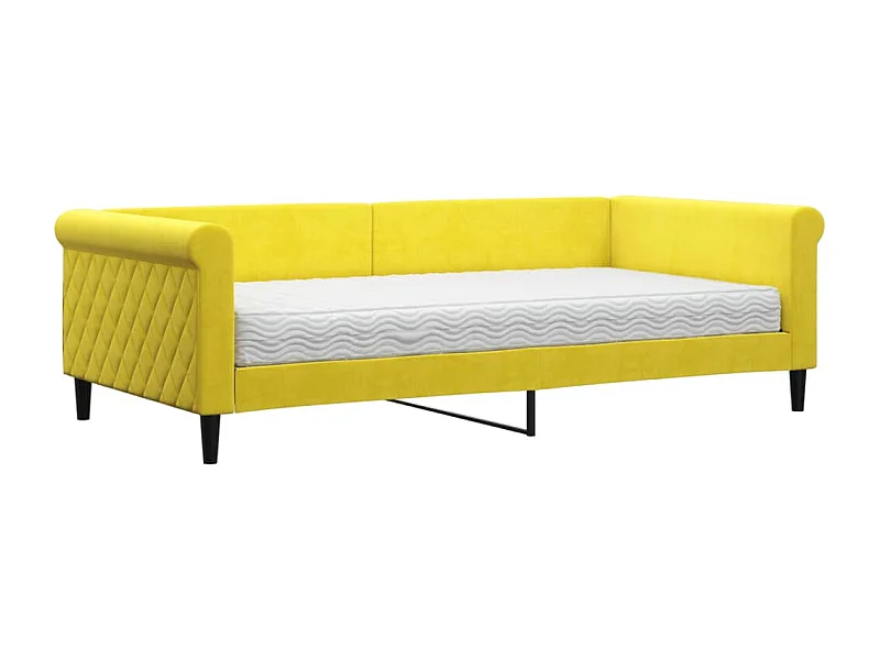Lit de jour avec matelas jaune 100x200 velours